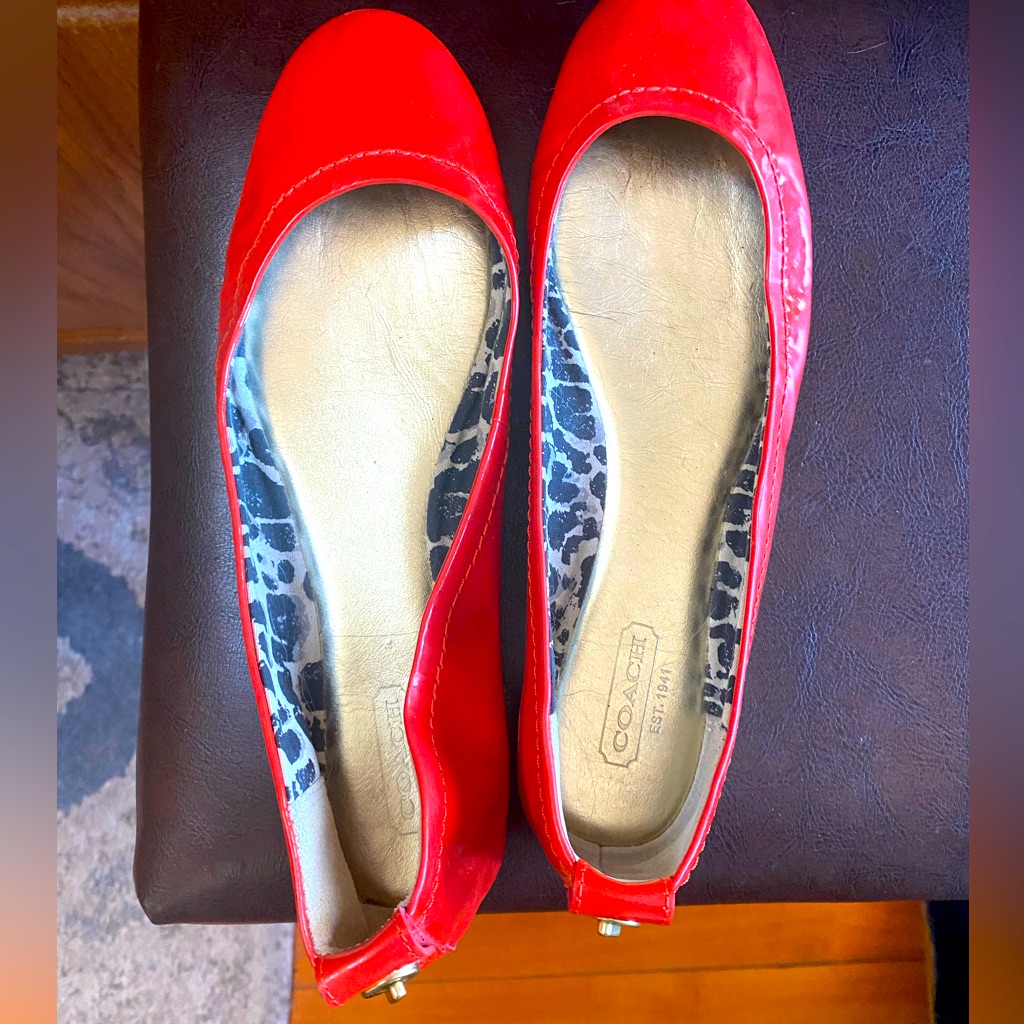 Coach (Red) Flats With Gold Embellishment On Heel
